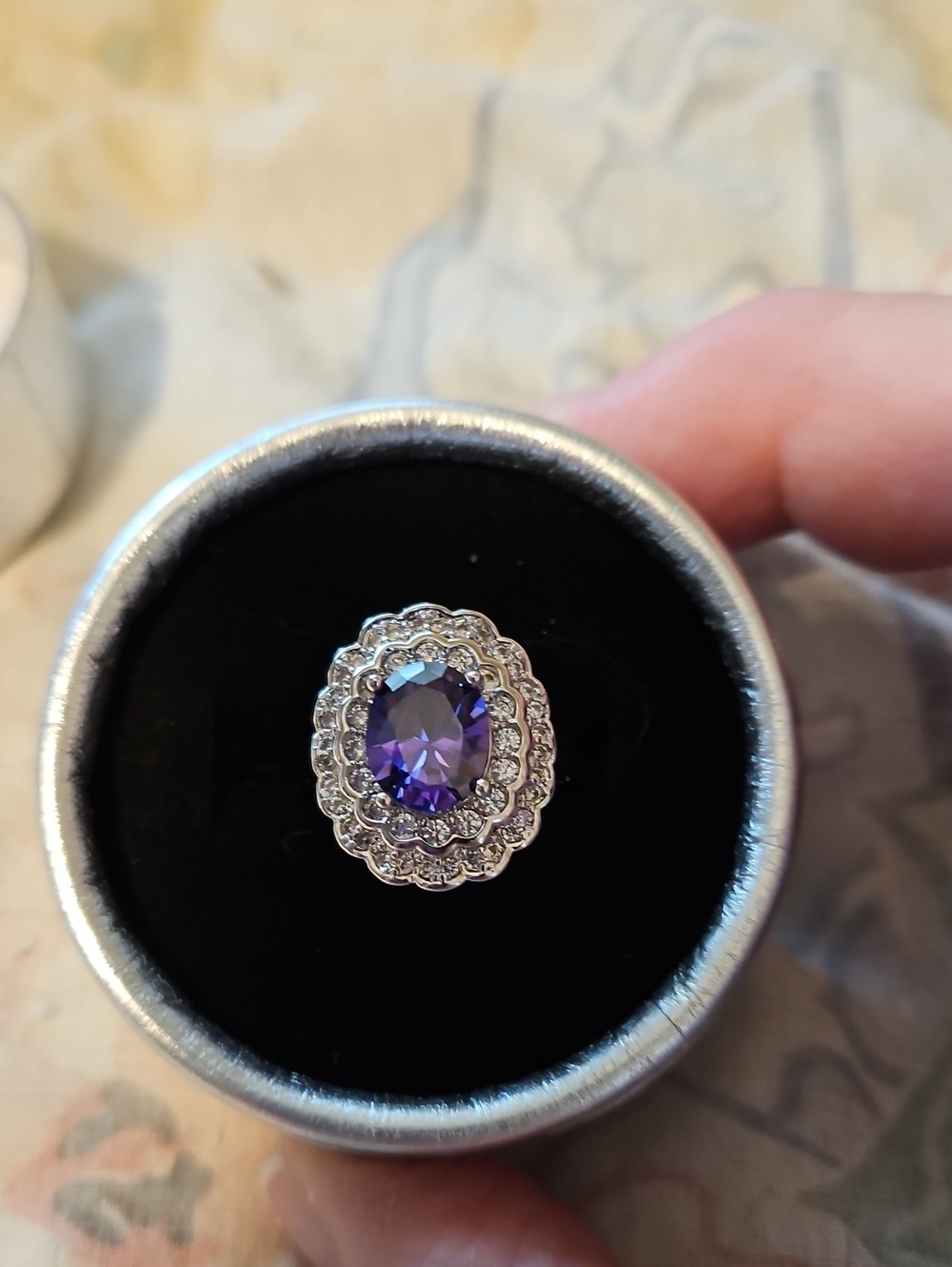 BRAND NEW ** Silver .925  Purple Gem Halo Cocktail Ring